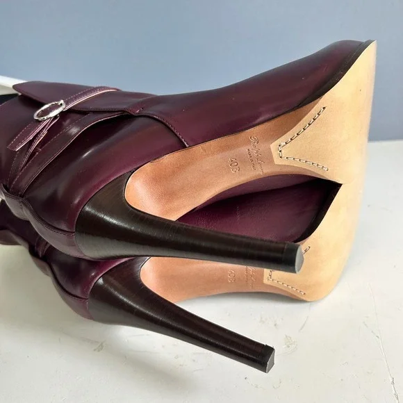 Ralph Lauren Collection Ankle Boots size 40 / 10 Burgundy‎ Heel Buckle Italy - Picture 10 of 12